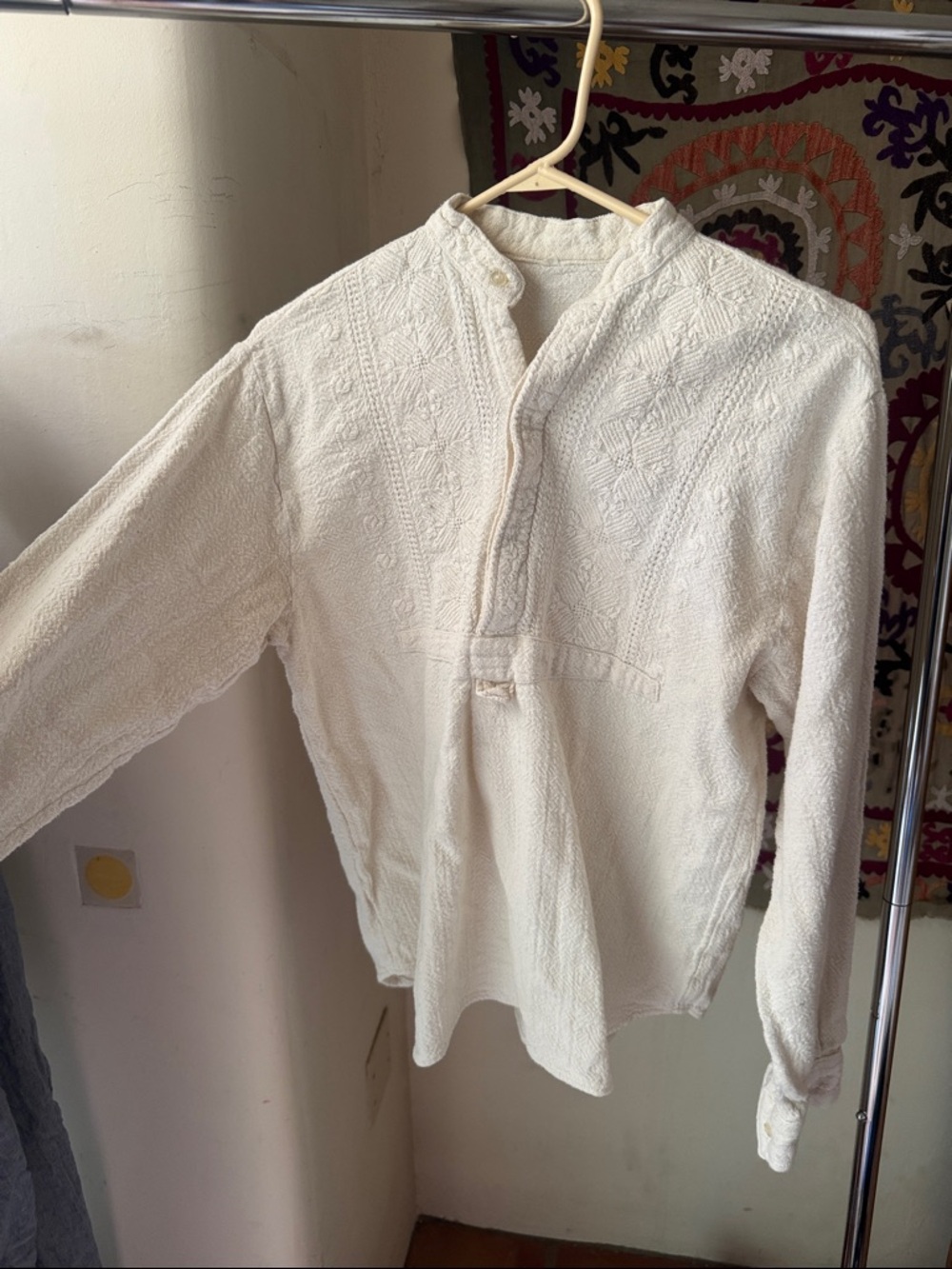 Cotton Cream Textured Pullover Shirt